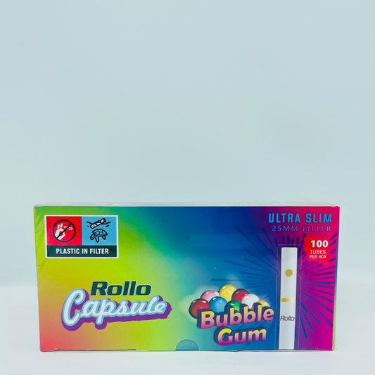 100 X Rollo Ultra Slim Pop Bubble Gum 25mm Filter Tubes Capsule