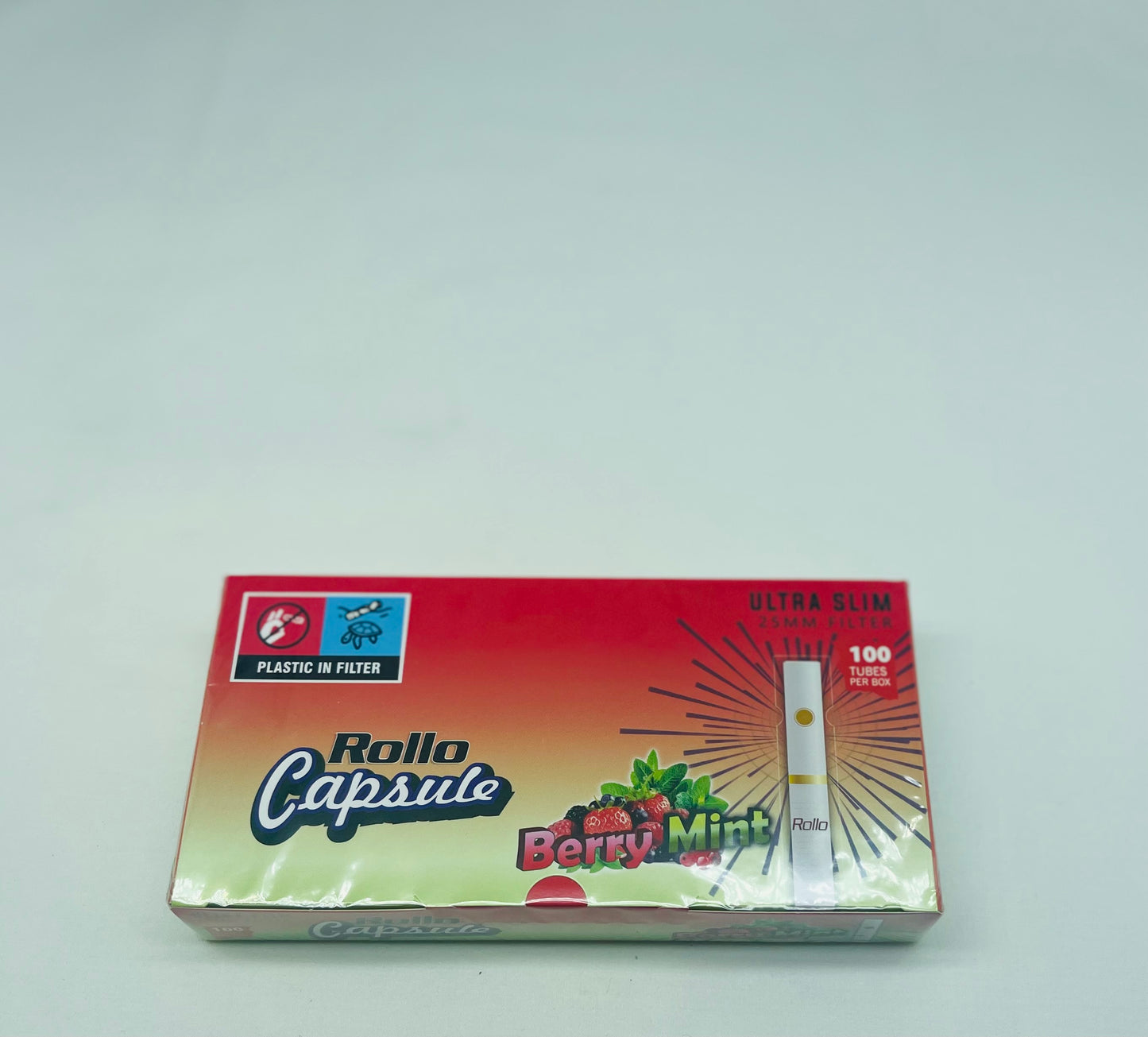 100 X Rollo Ultra Slim Pop Berry Mint 25mm Filter Tubes Capsule