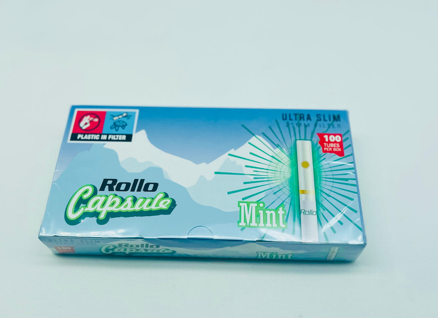 100 X Rollo Ultra Slim Pop Mint 25mm Filter Tubes Capsule